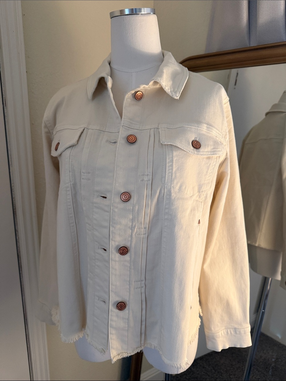 Women's Cream Button-Front Denim Jacket
